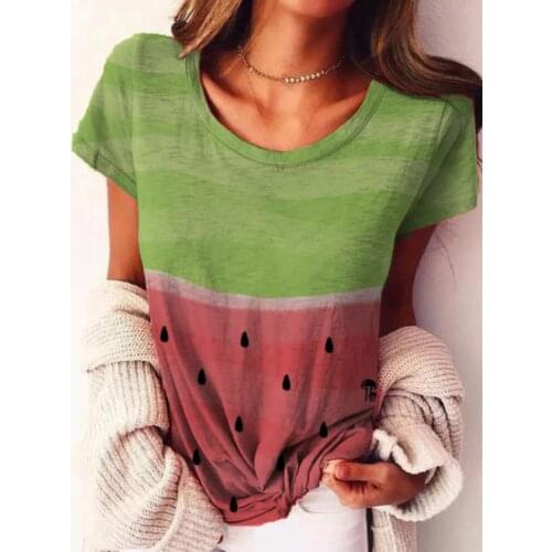 4#Aesthetic T Shirt Watermelon Fruit Print Womens Short Sleeve Loose Casual Tee O-Neck T-Shirt Harajuku Plus Size Tops футболка