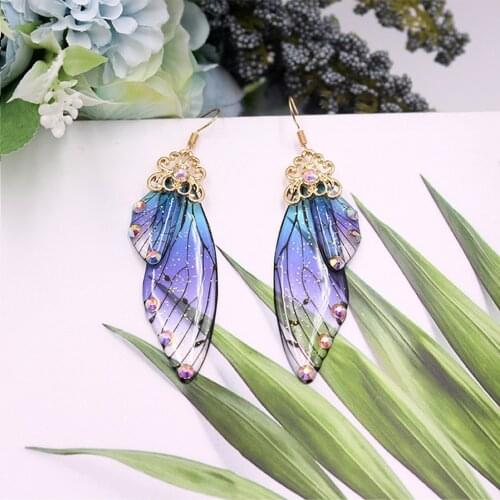 RJ New Anime Butterfly Wing Earrings Demon slayer Kimetsu no Yaiba Kochou Shinobu Earrings Ear Clips Women Girls Bridal Jewelry