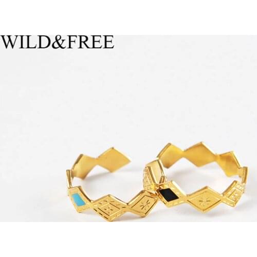 Wild&Free Boho Adjustable Geometric Open Rings Jewelry Stainless Steel Black Blue Enamel Rhombus Stackable Finger Ring For Women