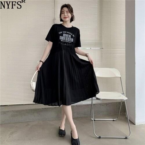 NYFS 2021 New Korean Fashion Loose Patchwork Creasing Hem Woman Dress Vestidos Robe Elbise Fashion Summer Dress
