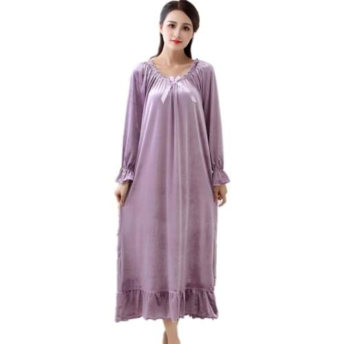 Winter long Velour nightgowns sleepwear dress women night gown plus size spring autumn new velvet womens sleepwear night wear
