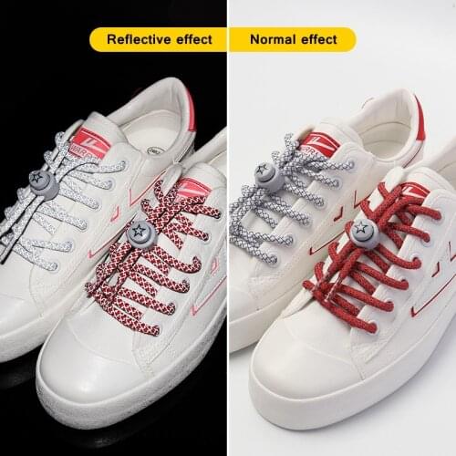 1Pair Fluorescent Sneaker Lock Shoelaces Sport Shoelace 3M Reflective Round Rope Shoe Laces Kids Adult Unisex Shoes Strings