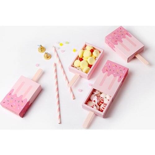 10pcs Ice Cream Shape Wedding Party Favor Box Cartoon Treat Box Ice Cream Gift Box Baby Shower Birthday Party Candy Dragee Box