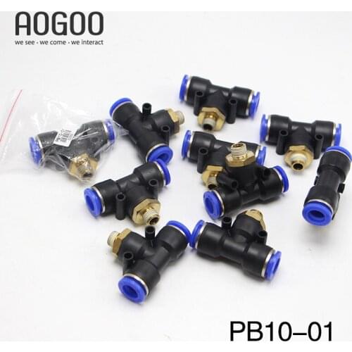 10Pcs/Lot PB10-01 T-Type Equal Pass tube 10mm thread 1/8" Pneumatic Fittings