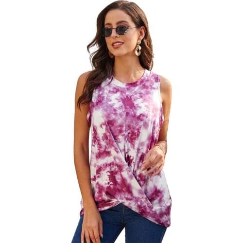 2021 Summer Women Sleeveless T-shirt O Neck Tie-dye Off Shoulder Ladies Tee Shirts Casual Plus Size Streetwear Female Tank Tops