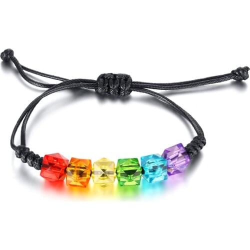 2021 Fashion Rainbow Plastic Colorful Beads Wax Rope Adjustable Length Braided Personalized Bracelet Suitable For Couples