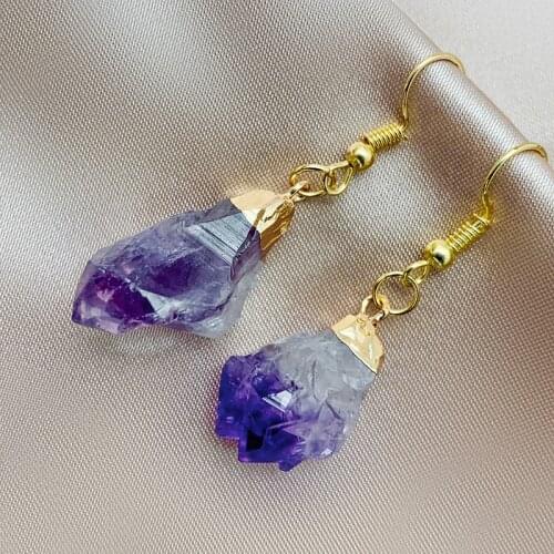 2021 Trend Earrings for Women Popular Irregular Shape Stone Natural Purple Amethysts Quartz Earrings For Women Designs Jewelry