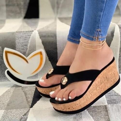2021 Sandals Women Wedges Shoes Platform Summer Casual Solid Women Girls Wedges Shoes Slip-On Girls Plus Size Flip Flops