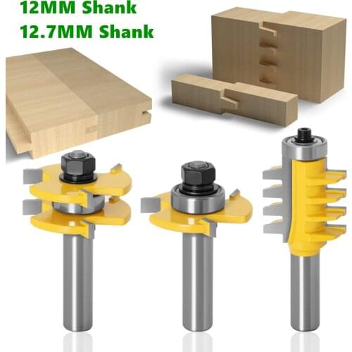 3pcs 12mm or 1/2inch Shank Tongue & Groove T-Slot Milling Cutter Joint Assemble Router Bits for Wood Woodwork Cutting Tools