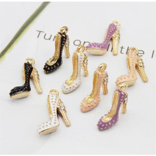 4pcs High Heel Charms With Rhinestone Enamel Gold Tone Alloy Earrings Bracelet Jewelry Making keychain Accessory 4Color 18*14MM