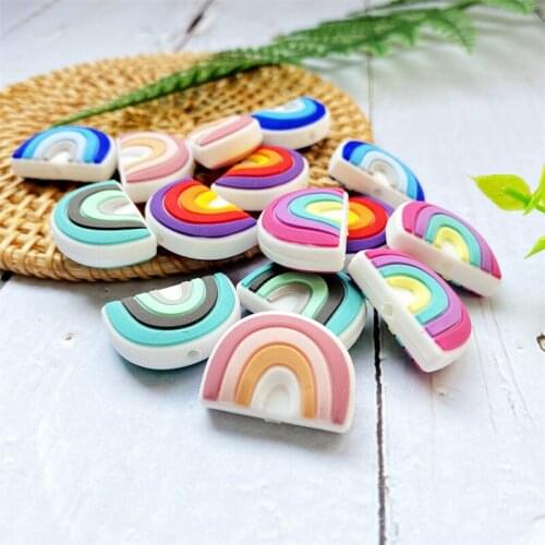 50/100PCS BPA Free Silicone Mini Rainbow Beads Baby Silicone Toy Teethers For Pacifier Chains