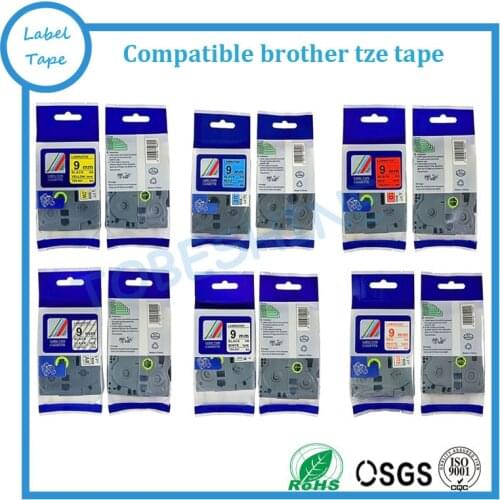 6pk 9mm compatible label tape tze 121, tze221, tze421, tz 521, tze621, tz721 for brother p touch printer with free shipping