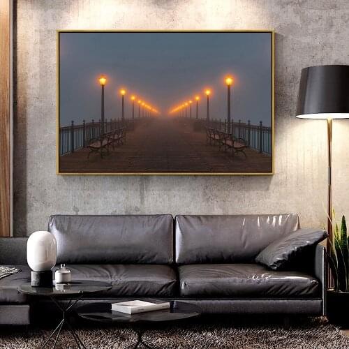 Artcozy Oil Canvas Painting street lamp on the bridge For Home Decoration Wall Art