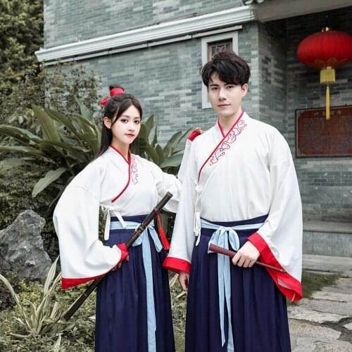 Free shipping shirt hand over collar Han nationality mens and womens wide sleeve top Ru skirt 2-piece students class uniform