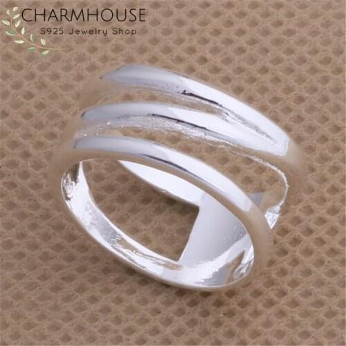 Charmhouse 925 Silver Rings For Women Geometric Finger Ring Bague Femme Anillo Wedding Engagement Jewelry Party Gifts
