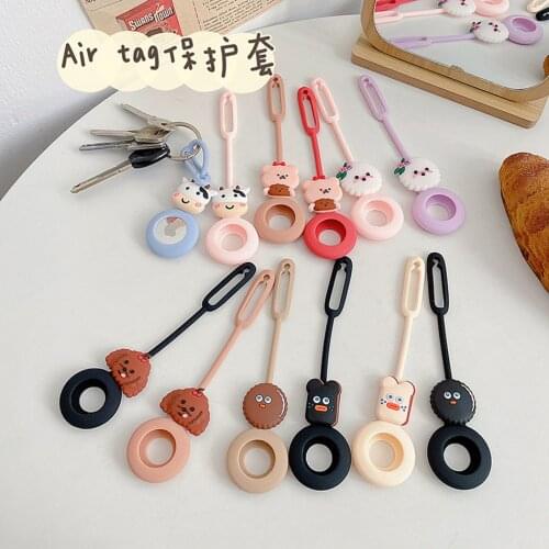 For AirTags Case Soft Silicone Cute Cartoon Dog Bear Anti-lost Lanyard Protection Case For Apple AirTag Locator Tracker Cover
