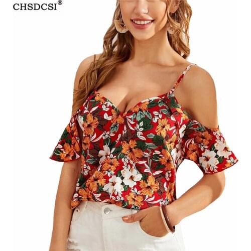 CHSDCSI Summer Women Floral Print Shirt Off Shoulder Blouse Beach Tops Chiffon Casual Elegant Camisas De Mujer Sexy Streetwear