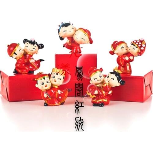 Cheap wedding Resin Chinese doll decoration cake topper married couple cake toppers traditional gift room decorations figurines