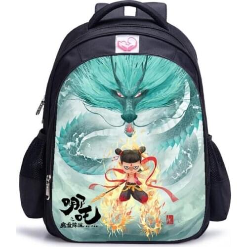 Kids Schoolbag For Boys And Girls Nezha Cartoon Print Childrens Book Bag Grade 1-6 Waterproof Backpack Custom Backpack Mochila
