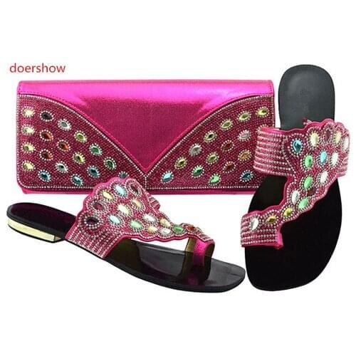 Doershow new fuchsia color Italian Shoes With Matching Bags African Women Shoes and Bags Set For Prom Party Summer Sandal !BF1-2