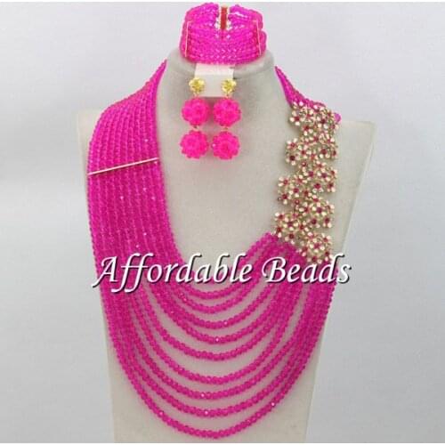 Fuschia Nigeria Beads Famous Nigerian Jewelry Set Unique Design Wholesale Free Shipping ABE113