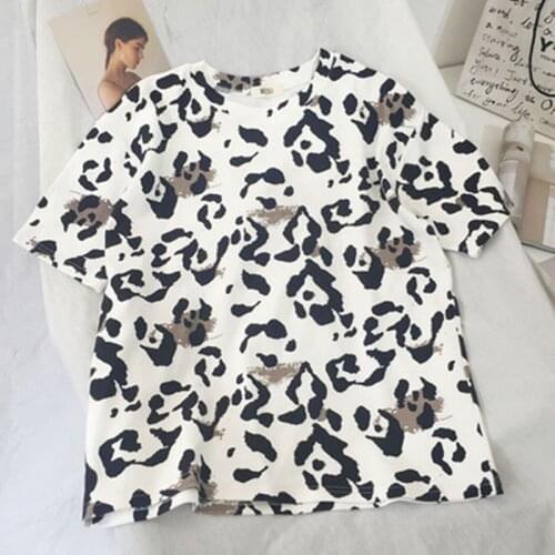 Spring and Summer New Leopard Print Round Neck Short Sleeve T-Shirt Thick Pure Cotton Loose Trend Fashion New 2021