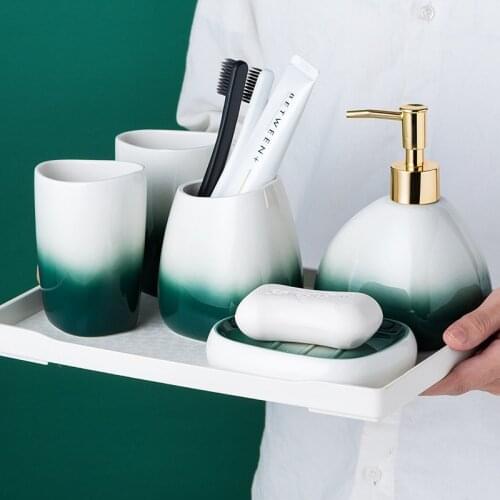 Gradient Green Ceramic Sanitary Ware-Piece Wash Suit Couples Brushing Gargle Bathroom Amenities, Kitchenware