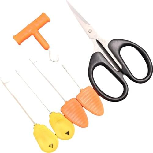 6Pcs Carp Fishing Rigging Tool Crochet Hook Stringer Knot Puller Baiting Needles Boilie Bait Drill Needle Scissor Fishing Tackle