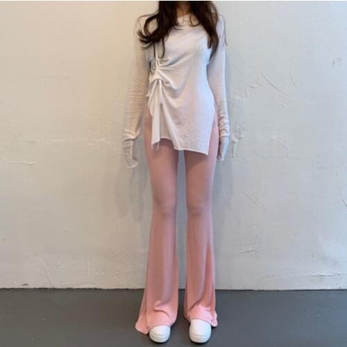 Capris All-match Soft Slim High Waist Tight Black Flare Pant Women Mopping Pink Boot Cut Sweatpants Mujer Pantalones Elastic