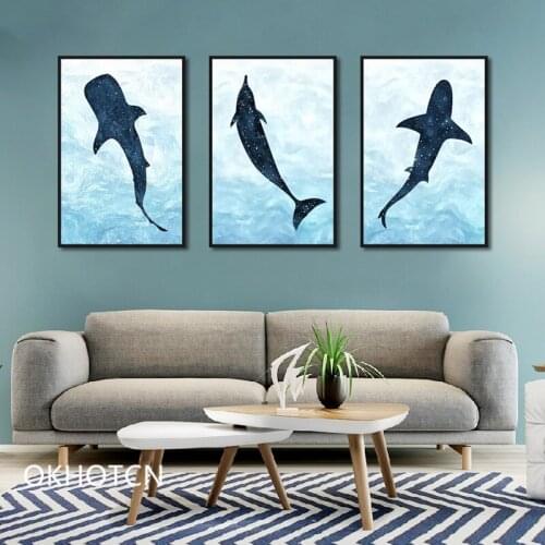 Lovely Dolphin Pictures Canvas Painting Blue Sea Lovely Animals Home Decoration For Living Room Childrens Room