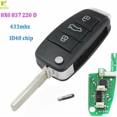 KEYECU Upgraded Flip Remote Car Key Fob 434MHz ID48 for Audi A1 TT , R8 2009-2010 , Q3 2011-2014 P/N: 8X0 837 220 D