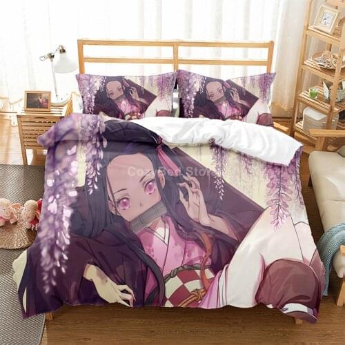 Demon Slayer Bedding Set Nezuko 3d Duvet Cover Sets Comforter Bed Linen Twin Queen King Single Size Luxury Anime Cartoon Kids