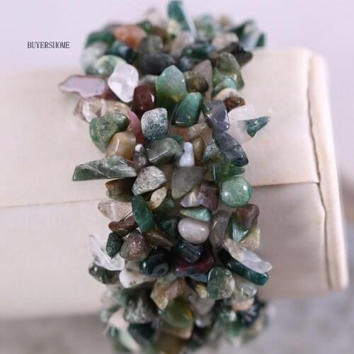 Fashion Jewelry Gift Bangle For Women Natural Green Indian Onyx Stone Chip Beads Cord Stretch Bracelet 7" 1Pcs H054