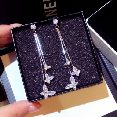 Trendy Vintage Jewelry Party Wedding Bridal Accessories Dangle Earrings For Women Fashion Butterfly Tassel Crystal Drop Earrings