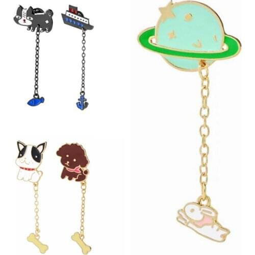 New Fashion Cute Animal Small Fish Anchor Pet Dog Planet Brooch Alloy Enamel Pins For Boys&Girls Wholesale 24pcs/lot