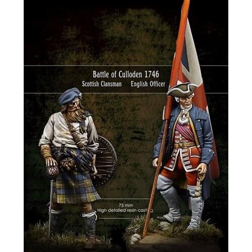 New Unassembled 1/24 75MM Battle of Culloden English Officer 2 soldier Resin Kit DIY Toys Unpainted resin model