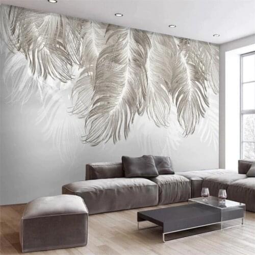 Beibehang Custom wallpaper 3d photo mural papel pared Nordic style wall simple and elegant mural blues feather 3d wallpaper
