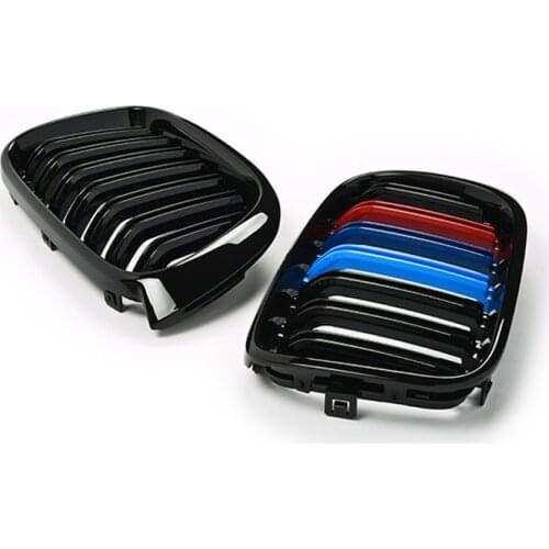 A Pair Gloss Matt Black M Color Double Slat Kidney Grill Grille Front Bumper Grill For BMW F25 F26 X3 X4 2014-2018 Racing Grill