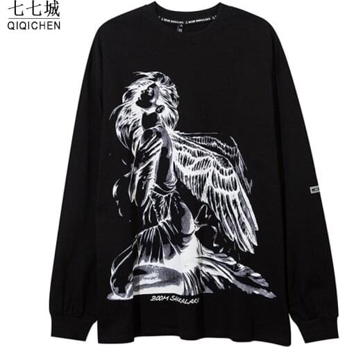 Angle Wing T-shirt Sweatshirt Men Long Sleeve Round Neck Loose Pullover Mens Streetwear Cotton Tee Shirts Man 2021 Harajuku