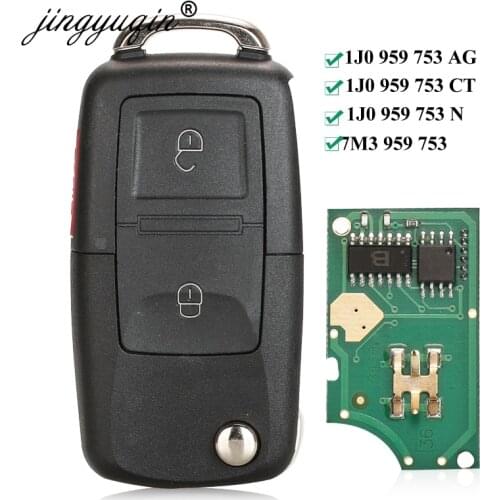 Jingyuqin Remote Key FOB 2 Buttons 433MHZ ID48 1J0 959 753N/753AG/753CT 7M3959753 for Volkswagen VW Passat Golf MK4 Bora Polo