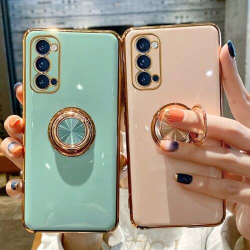 Luxury Plating Ring Holder Phone Case For Samsung S21 Ultra A52 A72 S21 S20 Plus Note 20 Note 10 Electroplated Shockproof Cover
