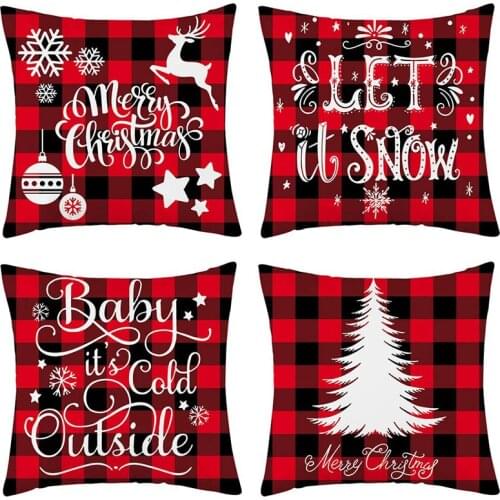 Christmas Pillow Case Red Grid Cotton Linen Waist Cushion Case Home Xmas Cushion Cover 45*45cm kussensloop cojines