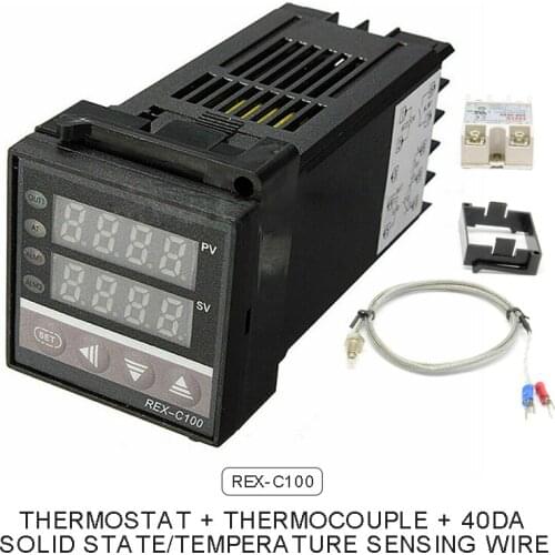Mayitr 1set Thermostat REX-C100+Max.40A SSR + K Thermocouple Probe High Quality Digital PID Temperature Controller