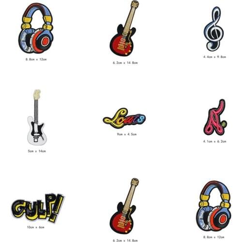Music Guitar Note Headset Patches Cap Shoe Iron On Embroidered Appliques DIY Apparel Accessories Patch Clothing Fabric Badges