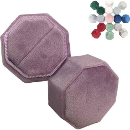 Octagon Velvet Ring Bearer Box - Premium Gorgeous Vintage Single Ring Display Holder with Detachable Lid for Proposal Engagement