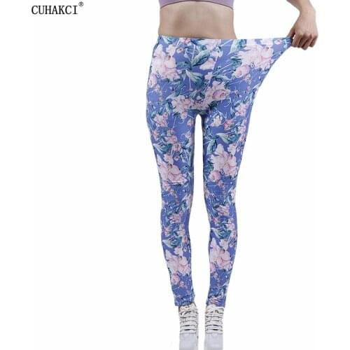 CUHAKCI Workout Leggings For Fitness Floral Print Womens Jeggings Gym High Waist Sport Running Skinny Sexy Pants Dropshipping