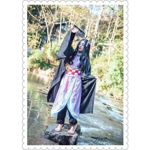 Japanese Demon Slayer Cosplay Costume Wig Kamado Nezuko Anime Kimono Girl Halloween Party Uniform For Women