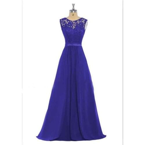 Grace Royal Blue Bridesmaid Dresses O-Neck A-line Sleeveless Wedding Party Gown Chiffon Lace Wedding Guest Dress Formal Vestidos