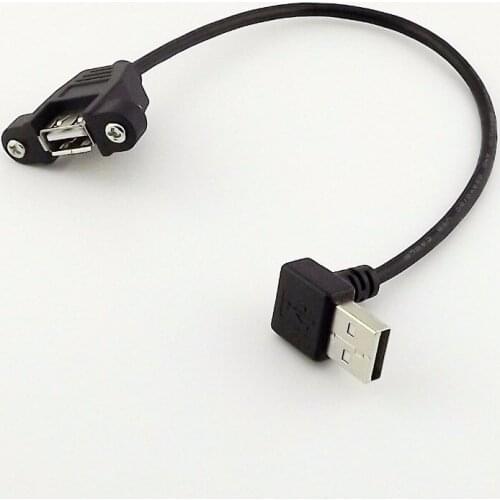 1pcs Black USB 2.0 A Female Panel Mount to USB A Male UP Angled Plug Extension Cable 25cm