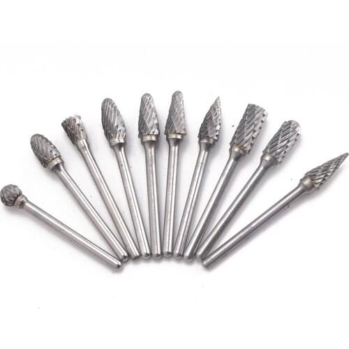 10pcs 1/8" Shank Tungsten Carbide Rotary Point Burr Die Grinder Carving Bit Set